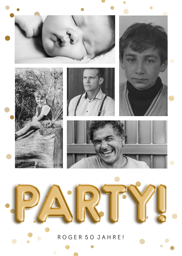Einladung Geburtstag - Einladung Geburtstag Fotocollage, Konfetti & Partyballons