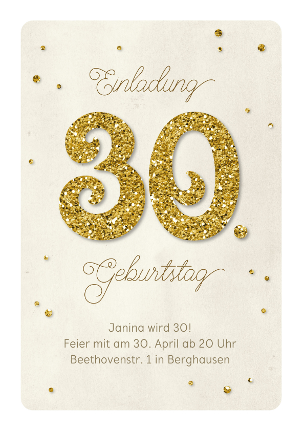 Einladung Geburtstag - Einladung Geburtstag Glittergold 30