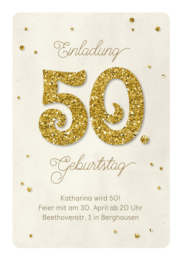 Einladung Geburtstag - Einladung Geburtstag Glittergold 50