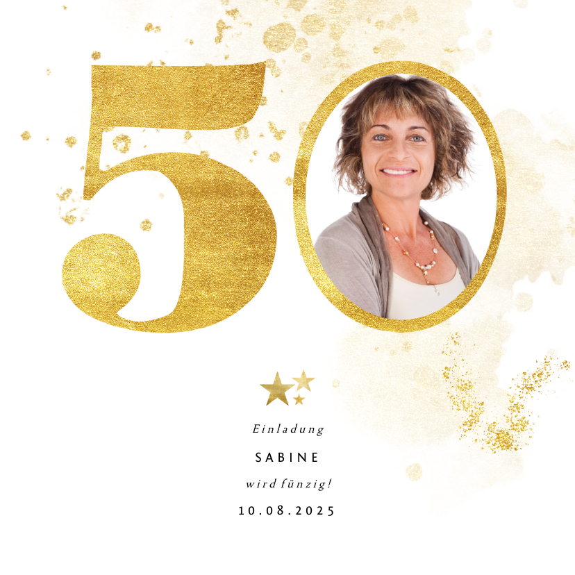 Einladung Geburtstag - Einladung zum 50. Geburtstag mit großer goldener 50
