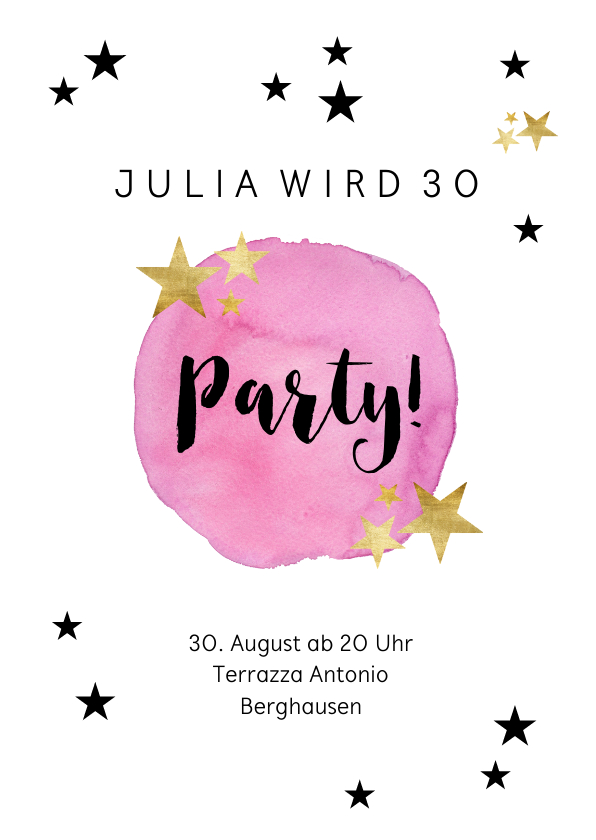 Einladung Geburtstag - Einladung zur Geburtstagsparty Party Stars rosa