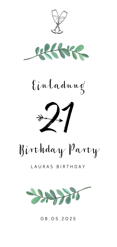 Einladung Geburtstag - Einladungskarte 21. Geburtstag Birthday Party