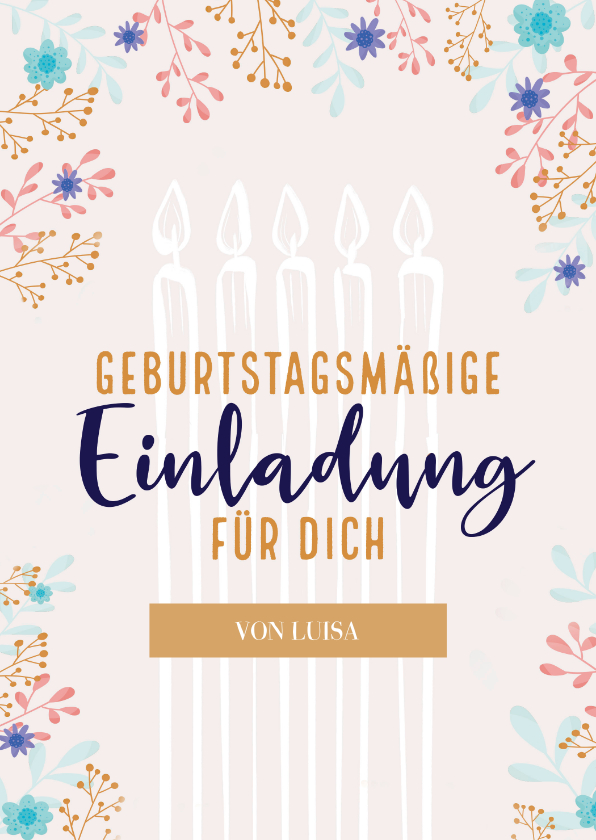 Einladung Geburtstag - Einladungskarte Geburtstag mit illustrierten Blumen & Kerzen