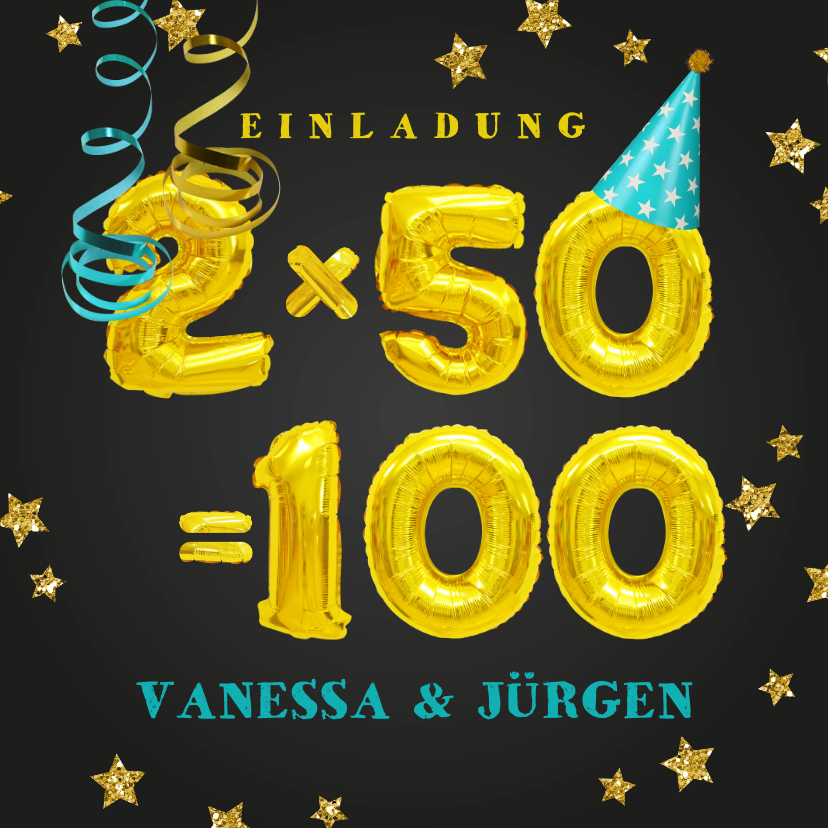 Einladung Geburtstag - Einladungskarte Geburtstagsparty 2x50=100