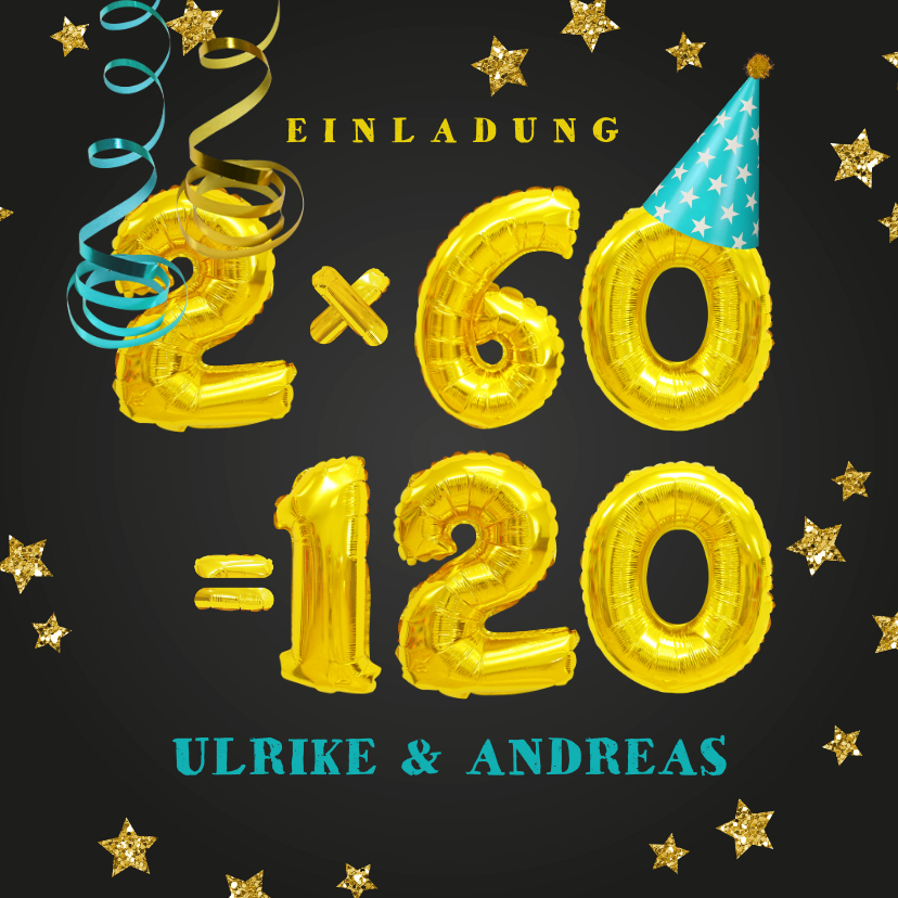 Einladung Geburtstag - Einladungskarte Geburtstagsparty 2x60=120