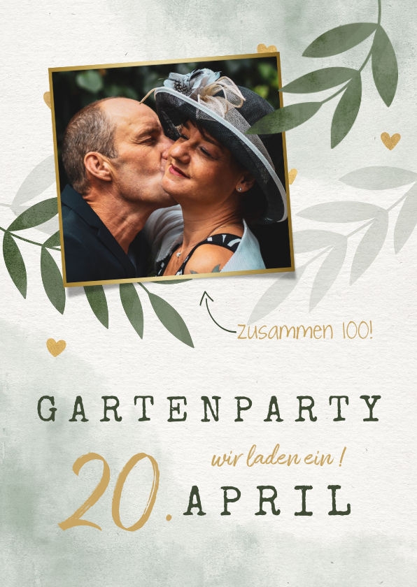 Einladung Geburtstag - Einladungskarte zum Gartengeburtstag mit Foto und Herzen