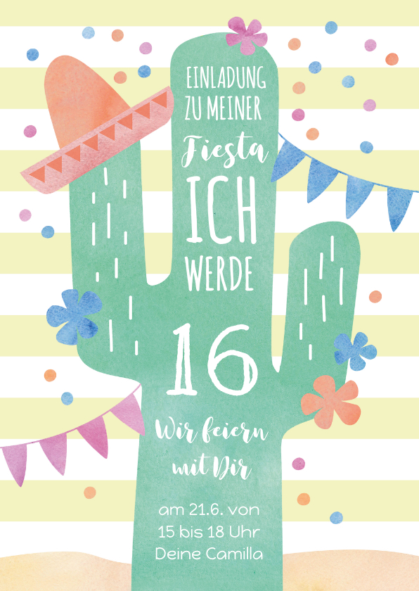 Einladung Geburtstag - Einladungskarte zum Geburtstag Fiesta mit Kaktus