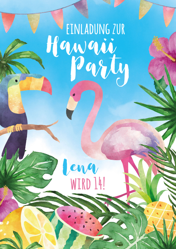 Einladung Geburtstag - Einladungskarte zur Hawaiiparty 