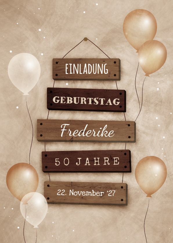 Einladung Geburtstag - Geburtstagseinladung beige Schilder & Luftballons 
