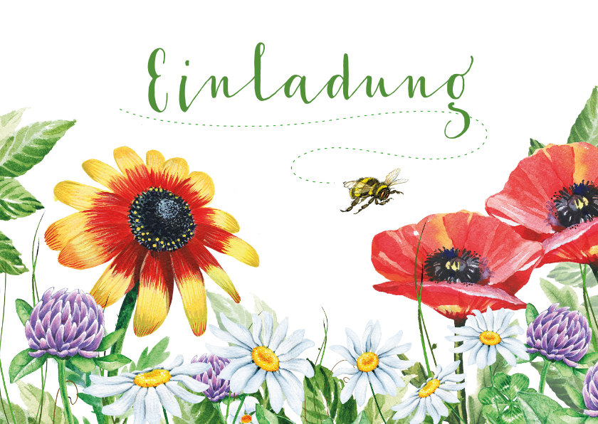 Einladung Geburtstag - Geburtstagseinladung Blumenwiese und Biene