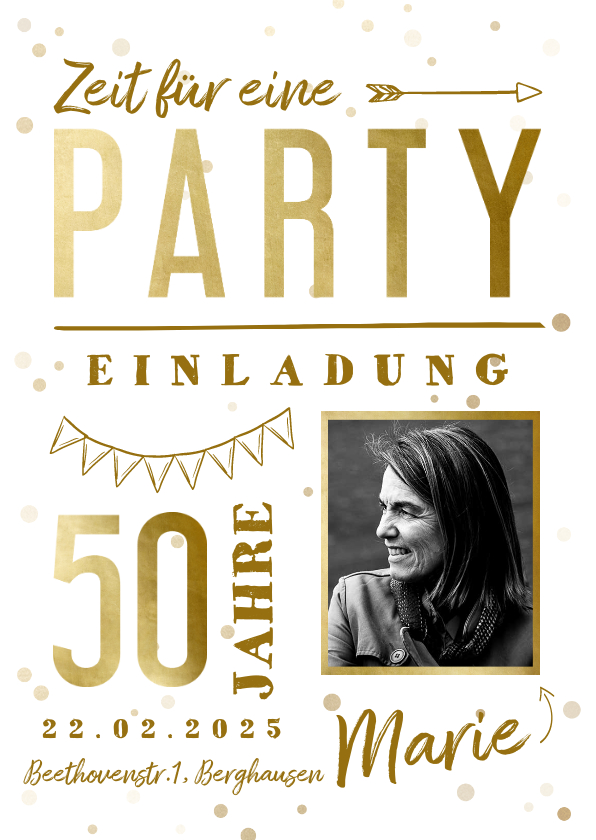 Einladung Geburtstag - Hippe Einladungskarte 50. Geburtstag mit Foto & Typografie