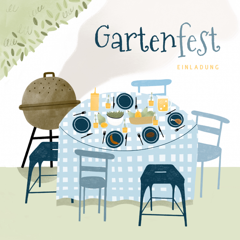 Einladungskarten - Einladung Gartenfest Tisch mit Grill