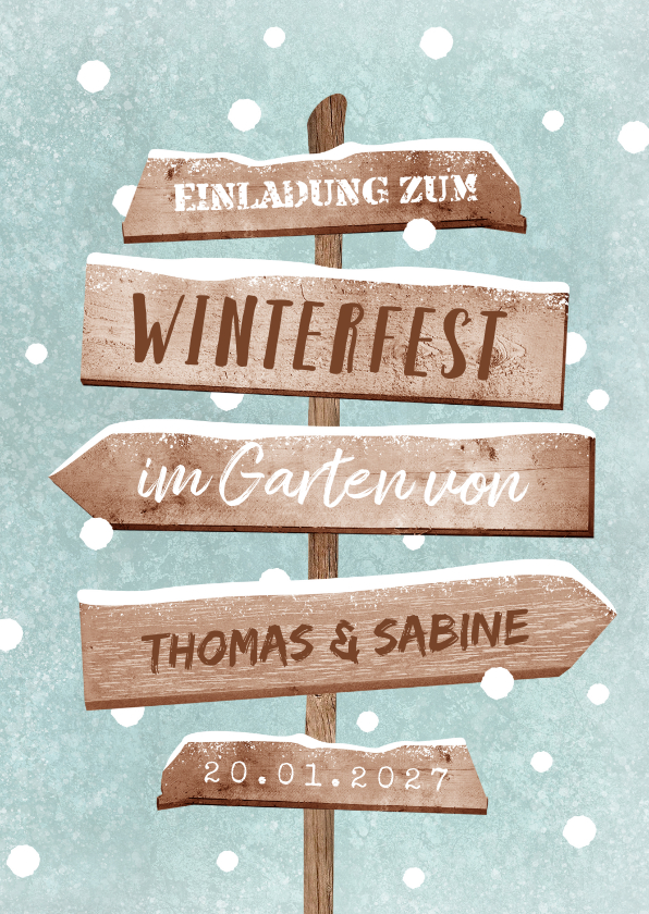 Einladungskarten - Einladung Winterfest Wegweiser & Schnee