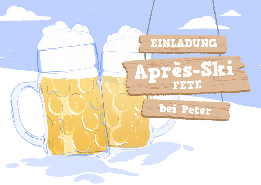 Einladungskarten - Einladung zur Après-Ski Fete mit Bierkrügen
