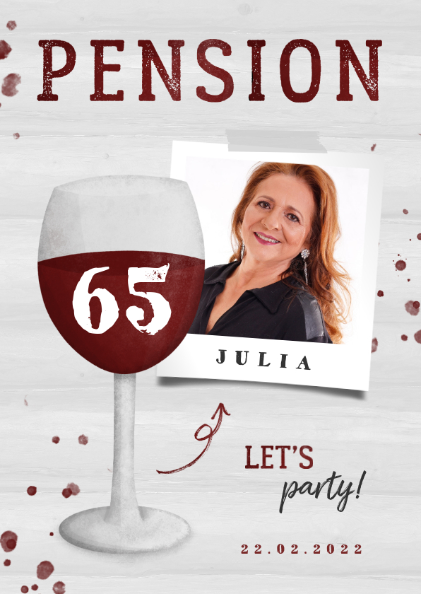 Einladungskarten - Einladung zur Rentnerfeier Weinglas mit Alter
