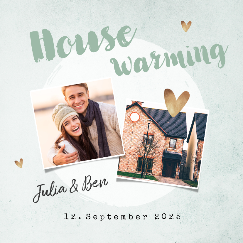 Einladungskarten - Einladungskarte Housewarming mit Fotos und Herzen