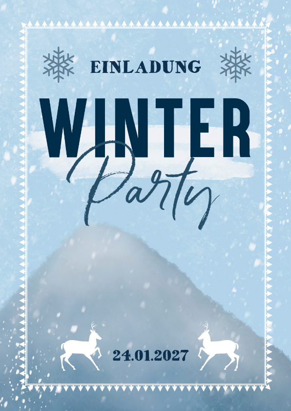 Einladungskarten - Einladungskarte zur Winterparty mit Berg und Schnee