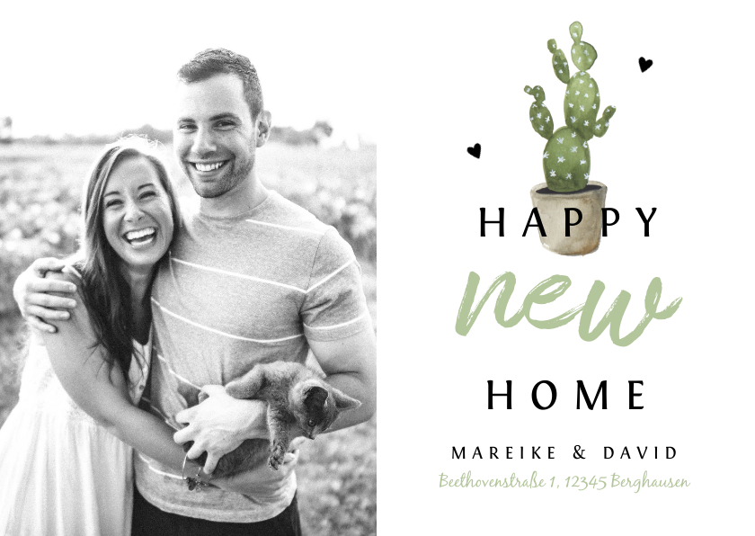 Einladungskarten - Fotokarte Einweihung 'happy new home' mit Kaktus