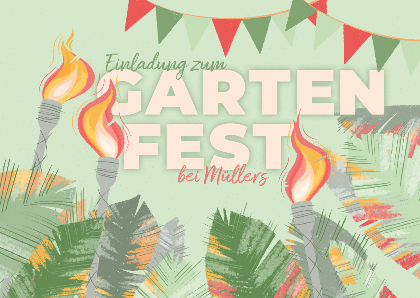 Einladungskarten - Gartenfest Blätter und Fackeln