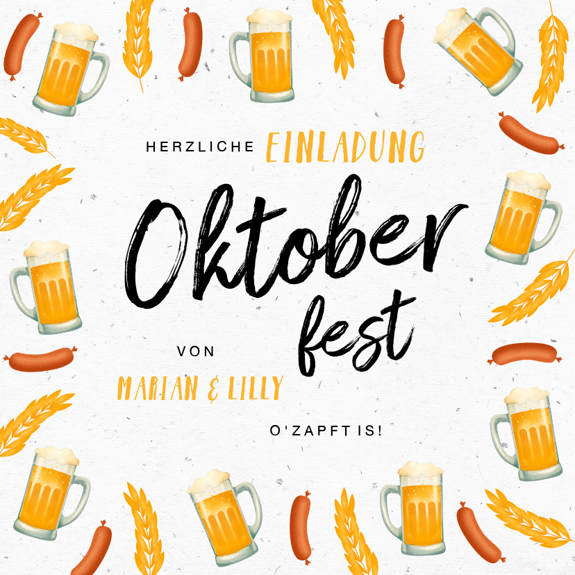 Einladungskarten - Oktoberfest-Einladung Biergläser und Würstchen