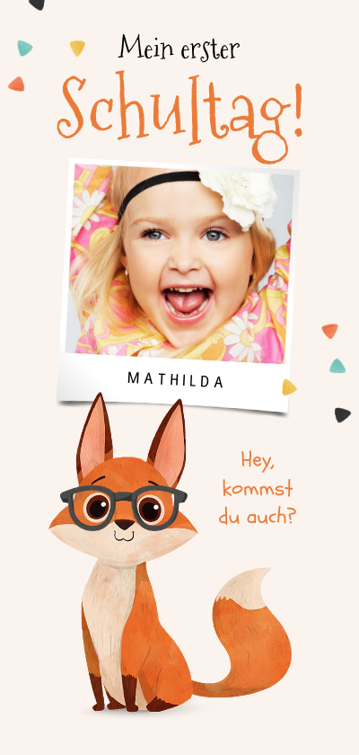 Einschulungskarten - Foto-Einladung Schulanfang schlauer Fuchs mit Brille