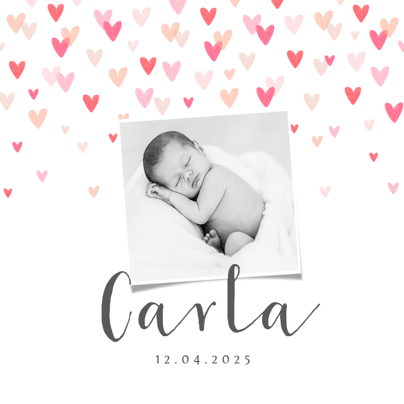 Geburtskarten - Dankeskarte zur Geburt Foto & rosa Herzchen