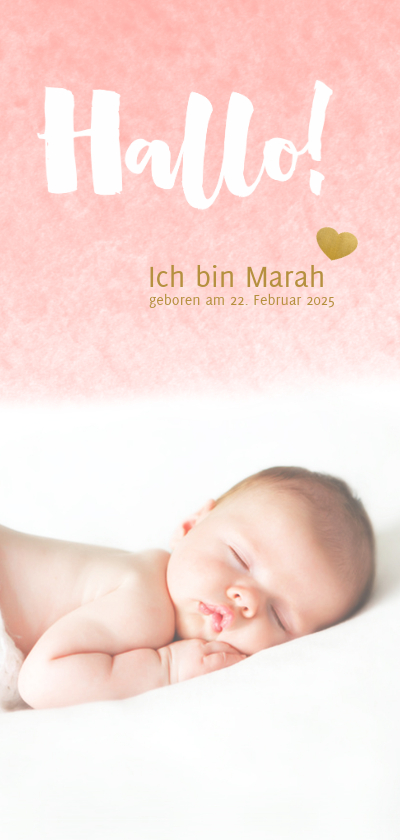 Geburtskarten - Danksagung Geburt eigenes Foto Aquarell rosa