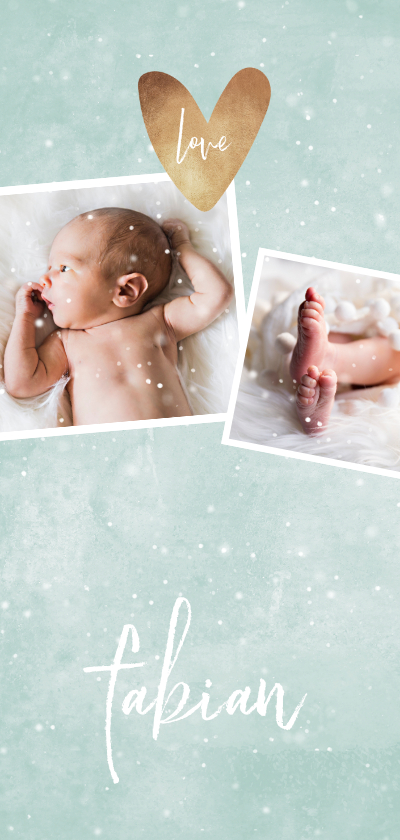 Geburtskarten - Danksagung zur Geburt grün mit 4 Fotos Winterlook
