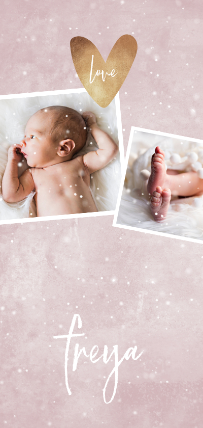 Geburtskarten - Danksagung zur Geburt rosa mit 4 Fotos Winterlook