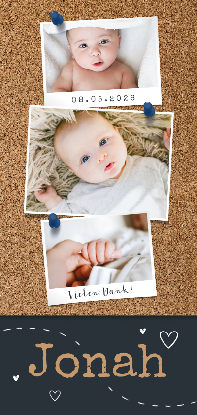 Geburtskarten - Fotocollage-Dankeskarte Geburt Pinnwand