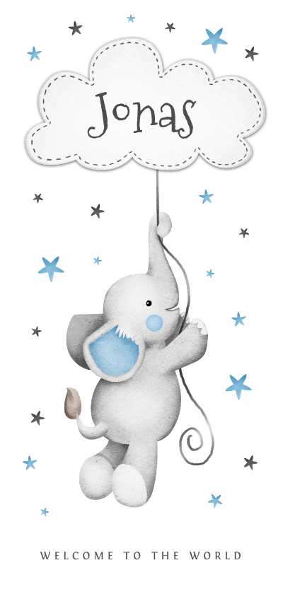 Geburtskarten - Geburtskarte Elefant mit Wolke & Sternen blau