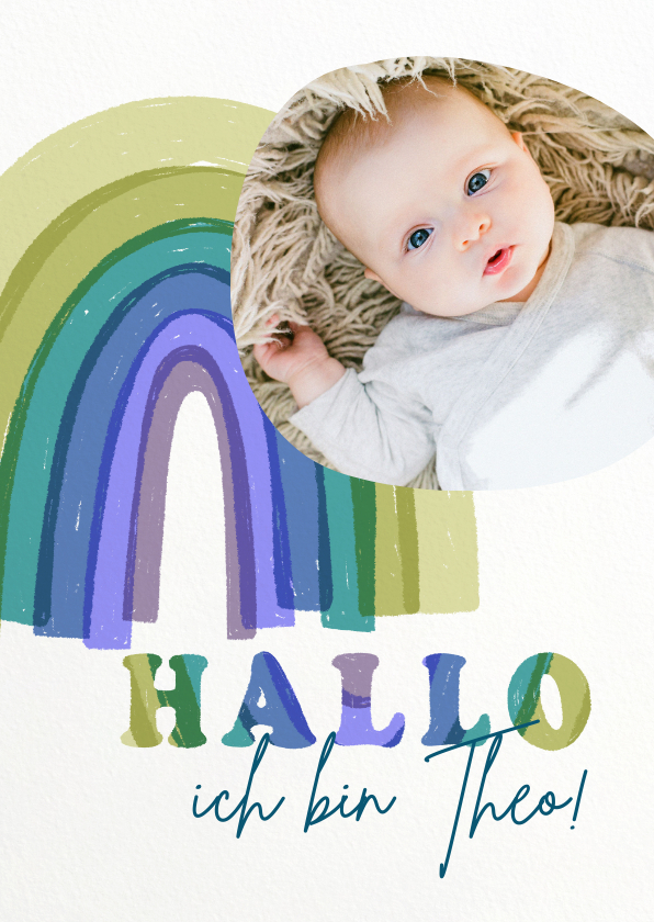Geburtskarten - Geburtskarte Regenbogen blau Baby 