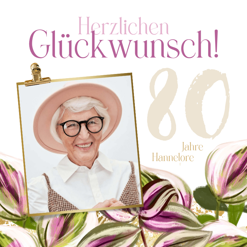 Geburtstagskarten - Geburtstags-Glückwunschkarte Foto und Blumen