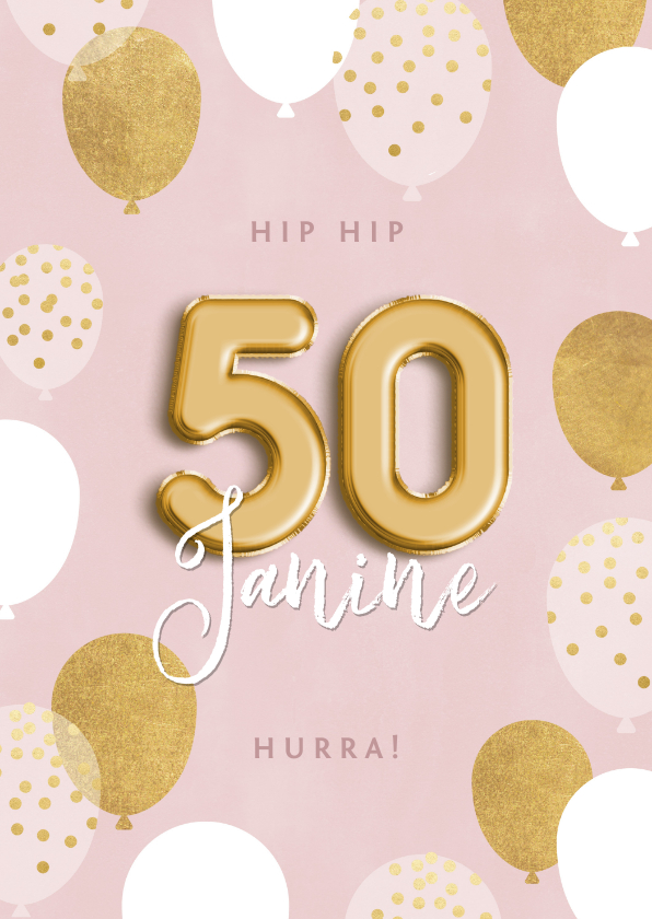 Geburtstagskarten - Geburtstagskarte 50. Geburtstag rosa & gold