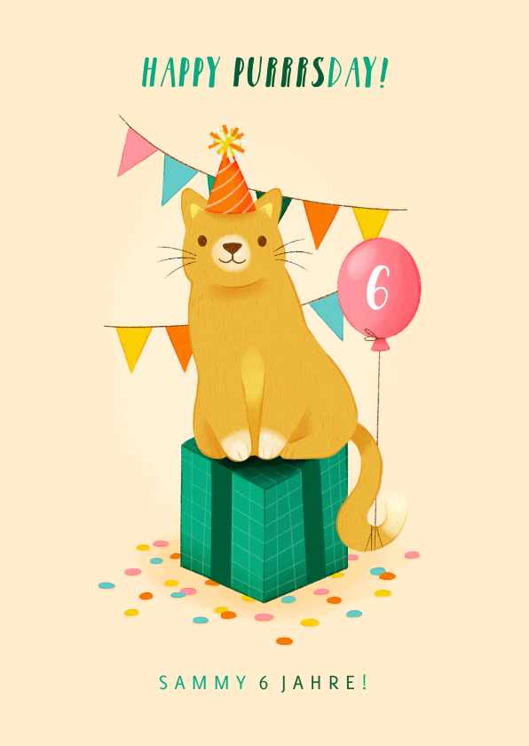 Geburtstagskarten - Geburtstagskarte Katze mit Luftballon
