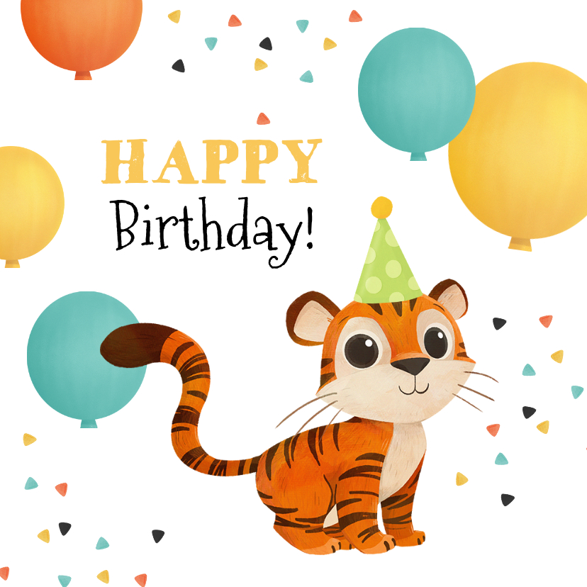Geburtstagskarten - Geburtstagskarte kleiner Tiger mit Luftballons