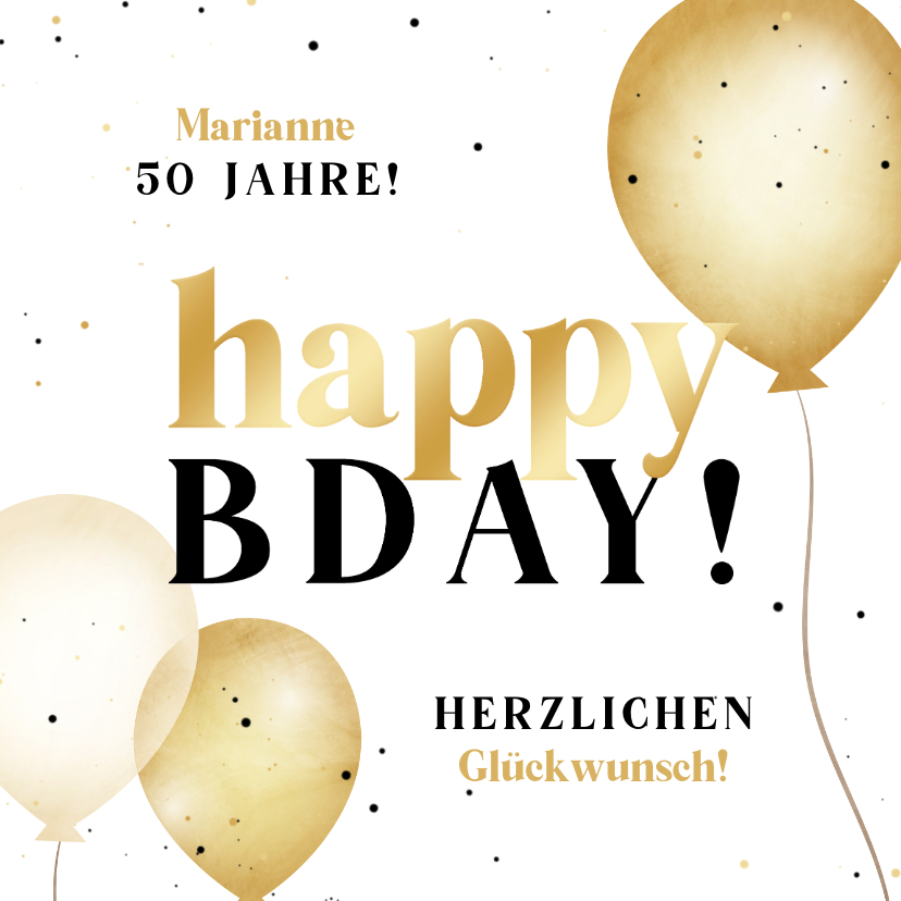 Geburtstagskarten - Geburtstagskarte Luftballons Goldlook 'BDay'