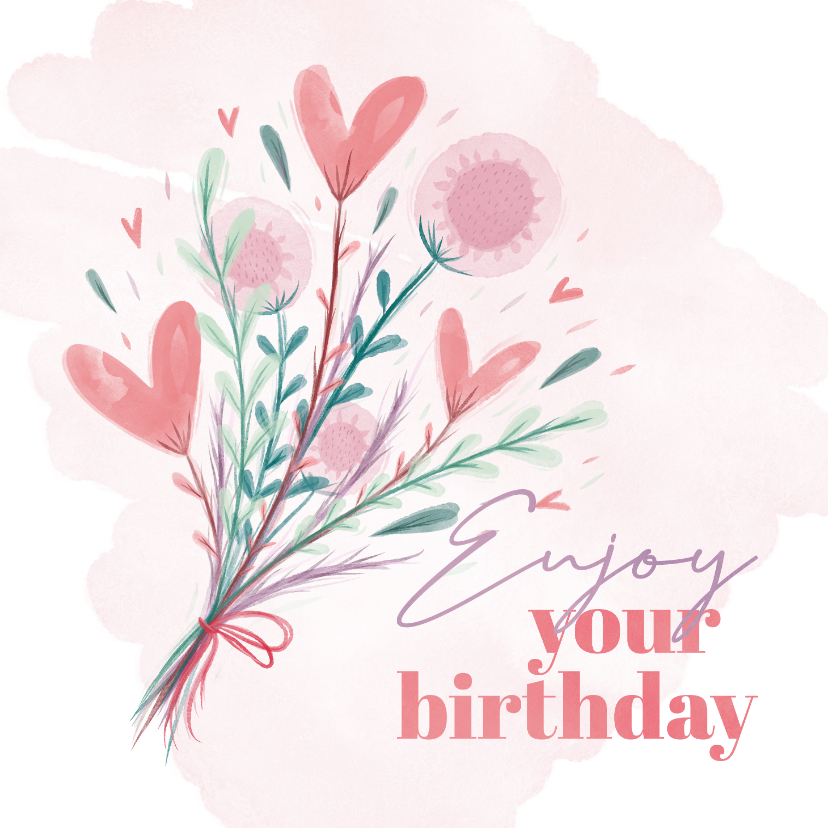 Geburtstagskarten - Glückwunschkarte Geburtstag Blumen und Wasserfarbe