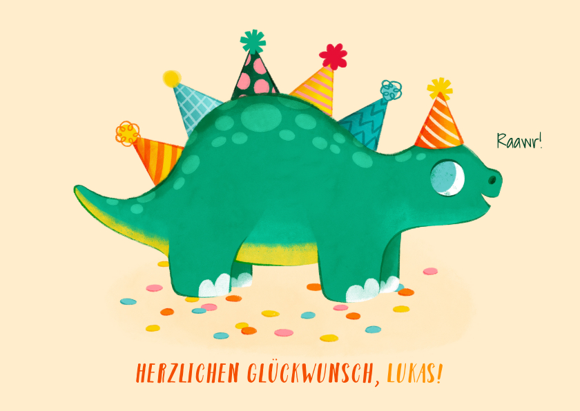 Geburtstagskarten - Glückwunschkarte Geburtstag Kind Dinosaurier