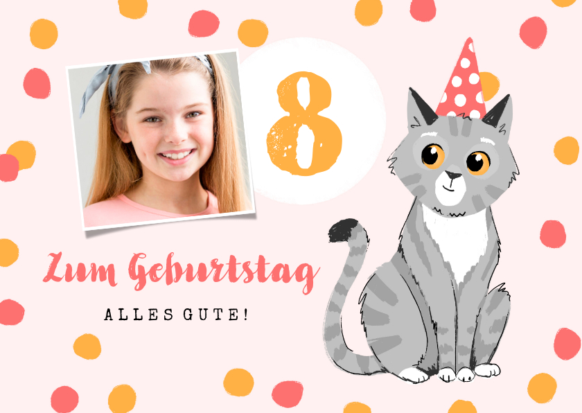 Geburtstagskarten - Glückwunschkarte Kinder Geburtstag Foto und lustige Katze