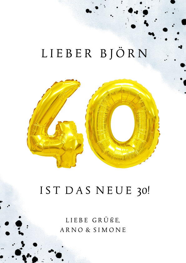 Geburtstagskarten - Glückwunschkarte zum 40. Geburtstag blau mit Zahlenballon