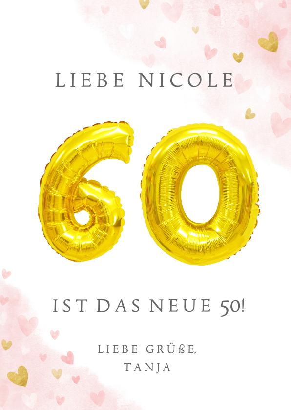 Geburtstagskarten - Glückwunschkarte zum 60. Geburtstag rosa mit Zahlenballon