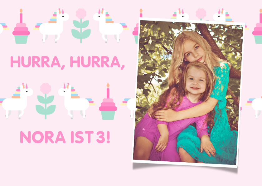 Geburtstagskarten - Glückwunschkarte zum Kindergeburtstag Einhorn & Cupcake