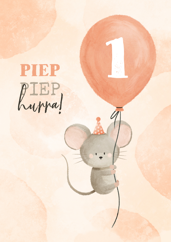 Geburtstagskarten - 'Piep piep hurra' orangene Geburtstagskarte mit Maus