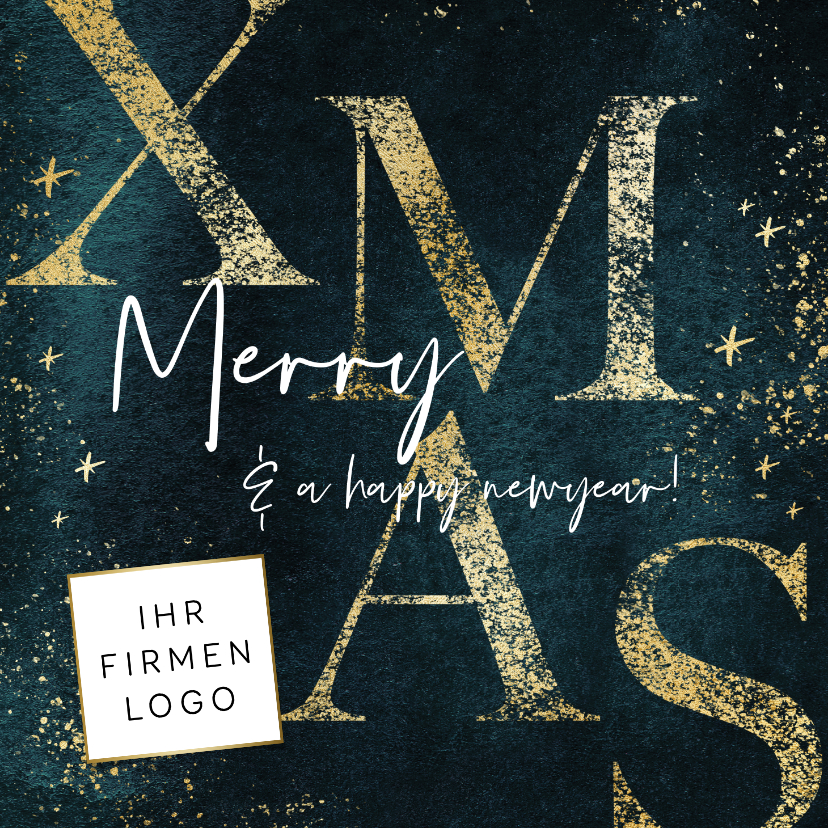 Geschäftliche Weihnachtskarten - Firmen-Weihnachtskarte 'Merry Xmas' Goldoptik