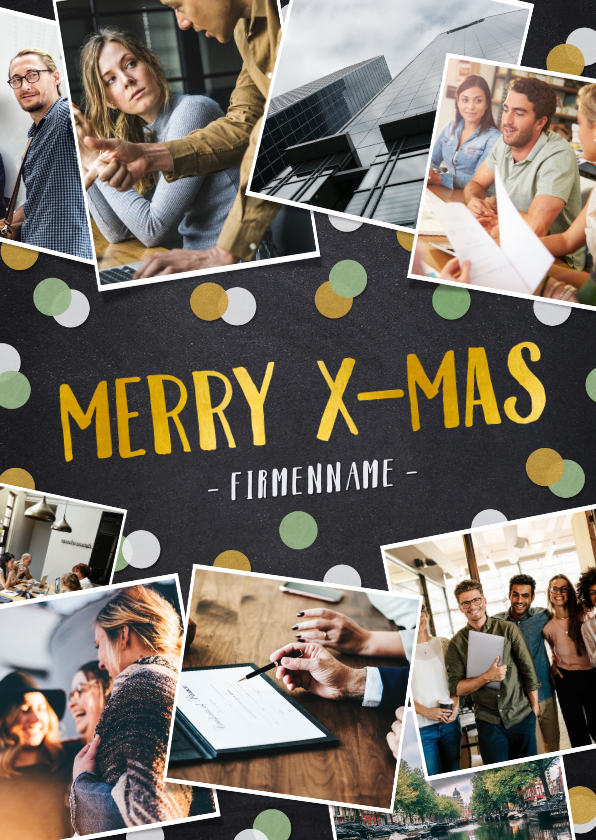 Geschäftliche Weihnachtskarten - Fotocollage-Weihnachtskarte Merry X-Mas geschäftlich
