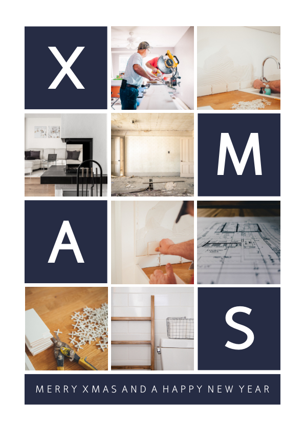 Geschäftliche Weihnachtskarten - Geschäftliche Weihnachtskarte dunkelblau mit Fotocollage