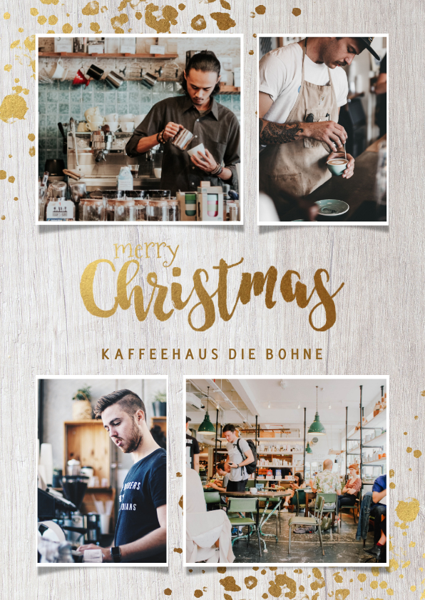 Geschäftliche Weihnachtskarten - Geschäftliche Weihnachtskarte mit Fotos auf Holz