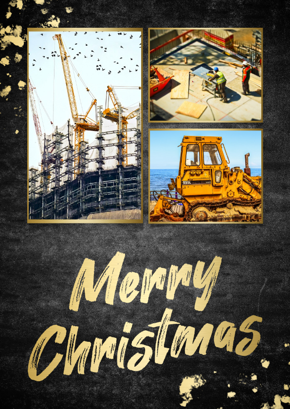 Geschäftliche Weihnachtskarten - Weihnachtskarte Firma Fotocollage und Text in Goldlook