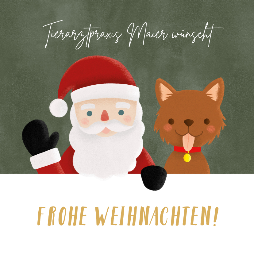 Geschäftliche Weihnachtskarten - Weihnachtskarte Tierarztpraxis Weihnachtsmann & Hund